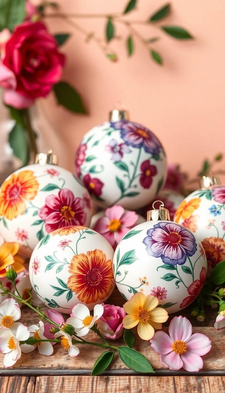 20 Hand Painted Bauble Ideas That Will Transform Your Home Decor Instantly! - 1. Vibrant Floral Patterns