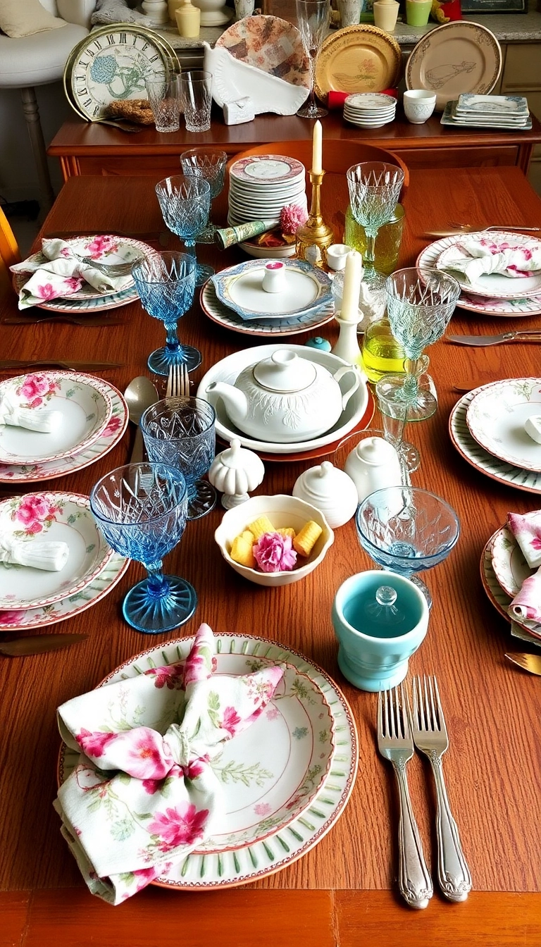 22 Friendsgiving Tablescape Ideas That'll Make Your Guests Say 'WOW!' - 6. Vintage Eclectic Mix