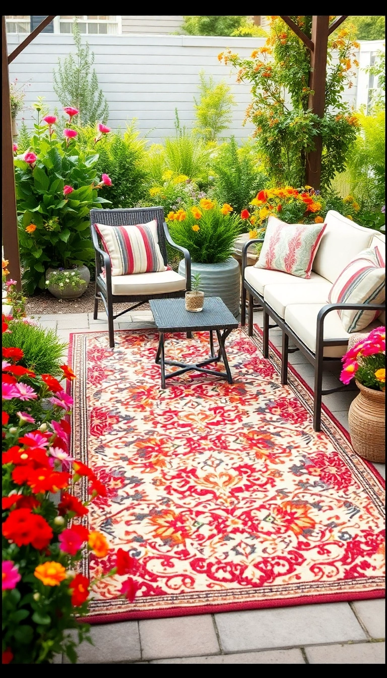 26 Garden Decor Ideas That'll Transform Your Outdoor Space into a Paradise! - 12. Outdoor Rug