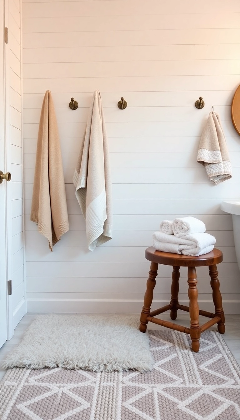 24 Rustic Farmhouse Bathroom Designs That Will Make You Fall in Love! - 2. Shiplap Walls and Soft Textiles