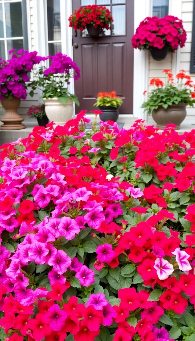 26 Stunning Plant Combinations to Transform Your Sunny Front Yard! - 12. Garden Party: Petunias and Geraniums