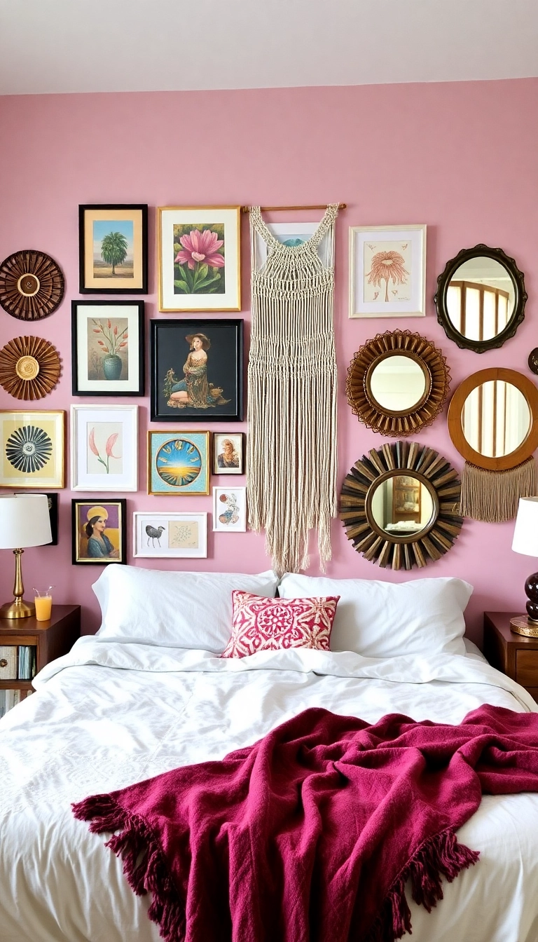 25 Boho Bedroom Inspirations for a Cozy Retreat (Wait Until You See #12!) - 20. Layered Wall Art